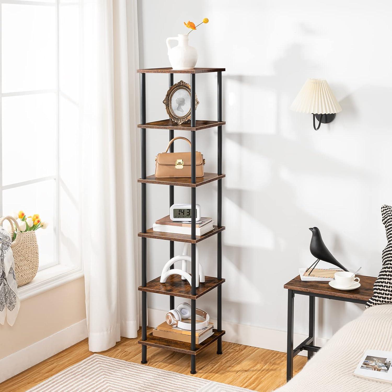 imageHOOBRO 5Tier Corner Shelf Stand Corner Square Rack Display Shelf Tall Storage Plant Stand Bookcase for Small Spaces Living Room Home Office Kitchen Rustic Brown and Black BF50CJ01Rustic Brown Black