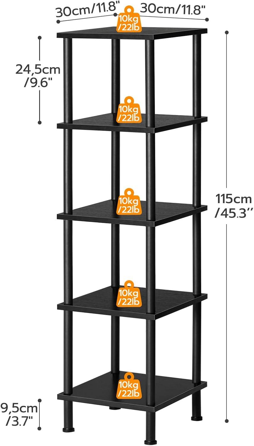 imageHOOBRO 5Tier Corner Shelf Stand Corner Square Rack Display Shelf Tall Storage Plant Stand Bookcase for Small Spaces Living Room Home Office Kitchen Rustic Brown and Black BF50CJ01Black
