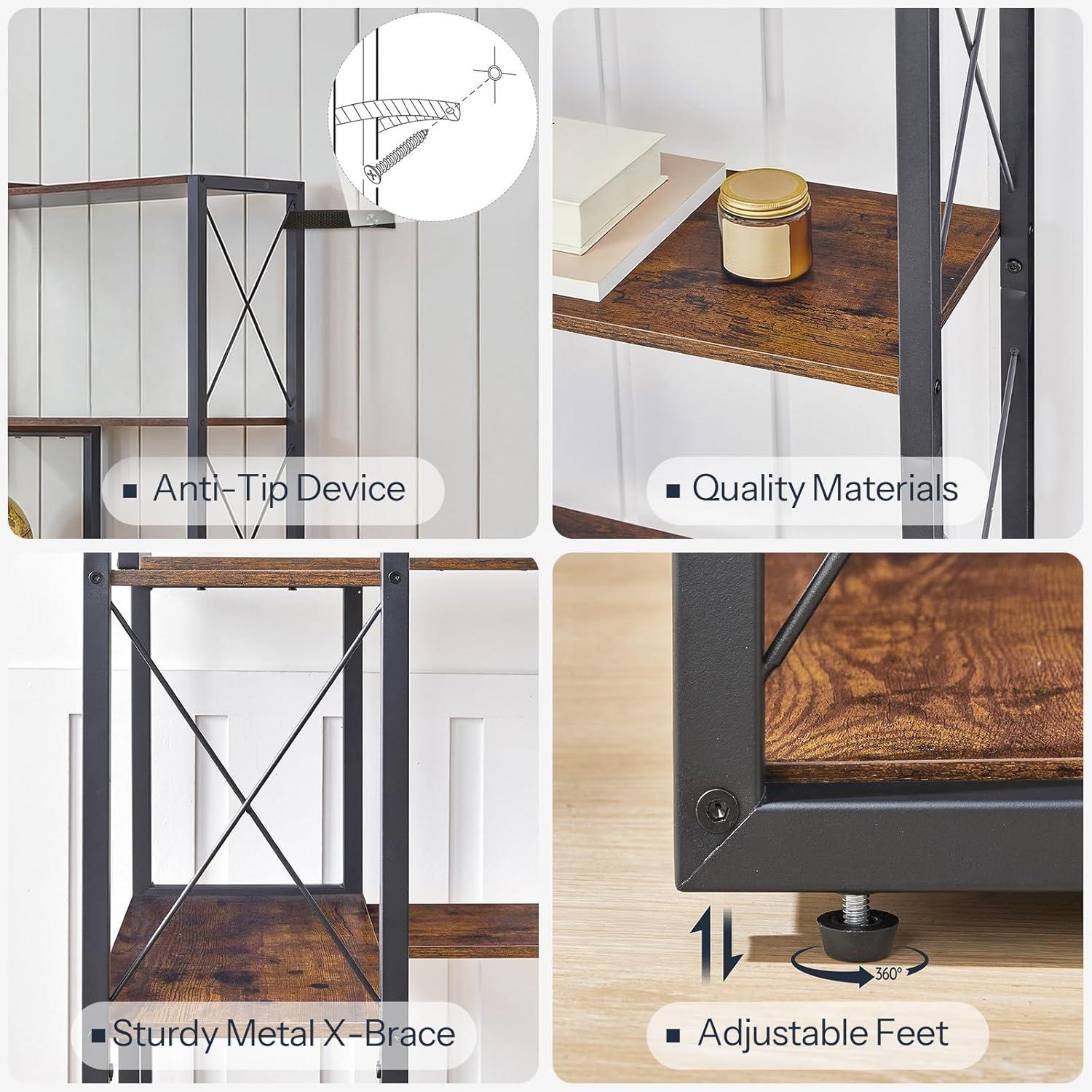 imageHOOBRO Corner Bookshelf 5Tier Industrial Corner Bookcase Open Display Storage Rack Vertical or LShaped for Office Living Room Bedroom Rustic Brown and Black BF66SJ01