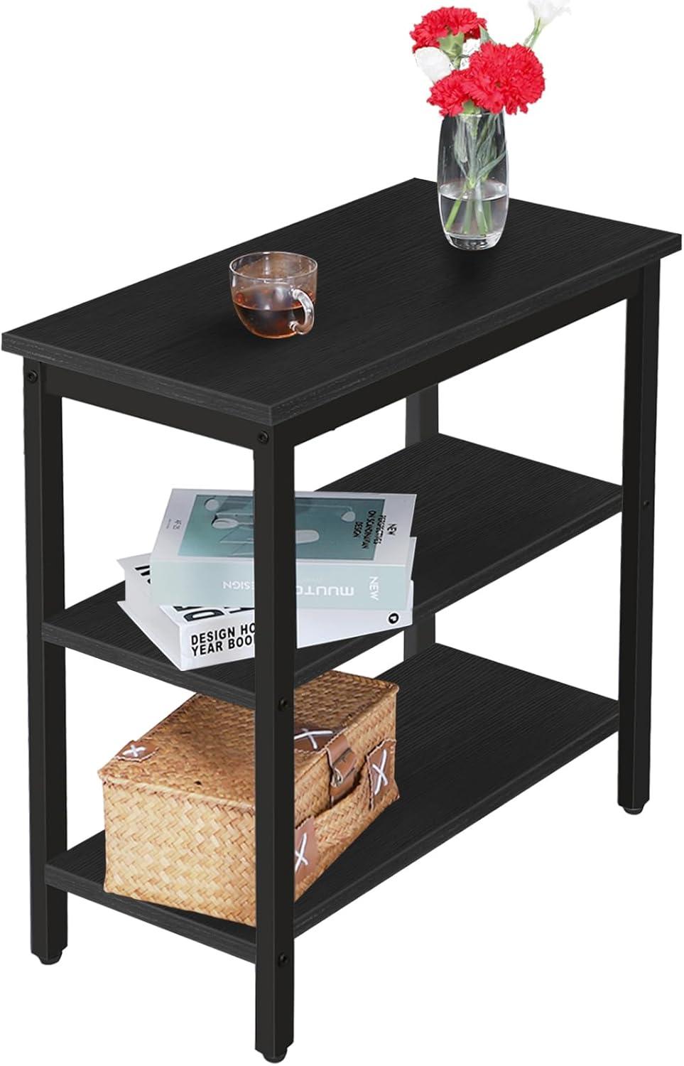 imageHOOBRO End Table Simple Rustic Side Table with 3Tier Storage Shelf Narrow Nightstand for Small Spaces for Living Room BedroomEasy Assembly Industrial Design Rustic Brown and Black BF14BZ01Black