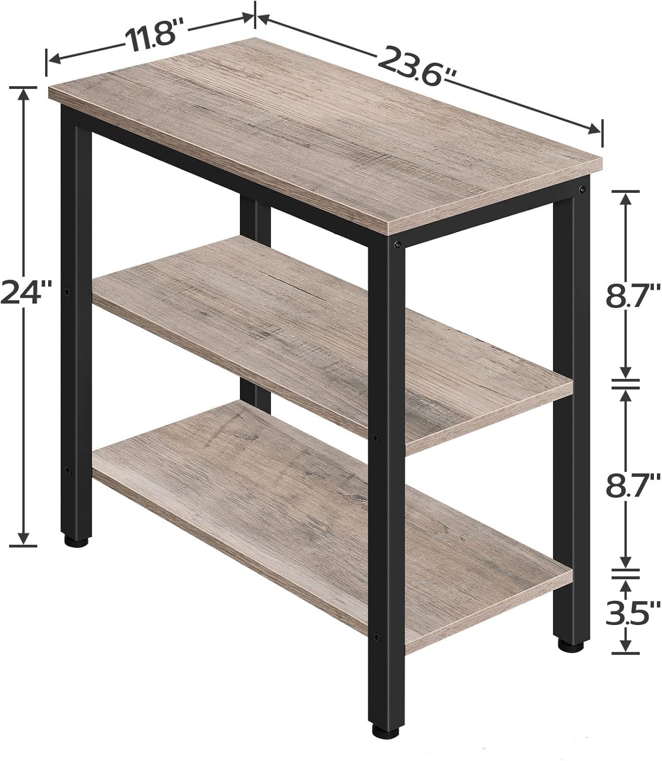 imageHOOBRO End Table Simple Rustic Side Table with 3Tier Storage Shelf Narrow Nightstand for Small Spaces for Living Room BedroomEasy Assembly Industrial Design Rustic Brown and Black BF14BZ01Greige Black