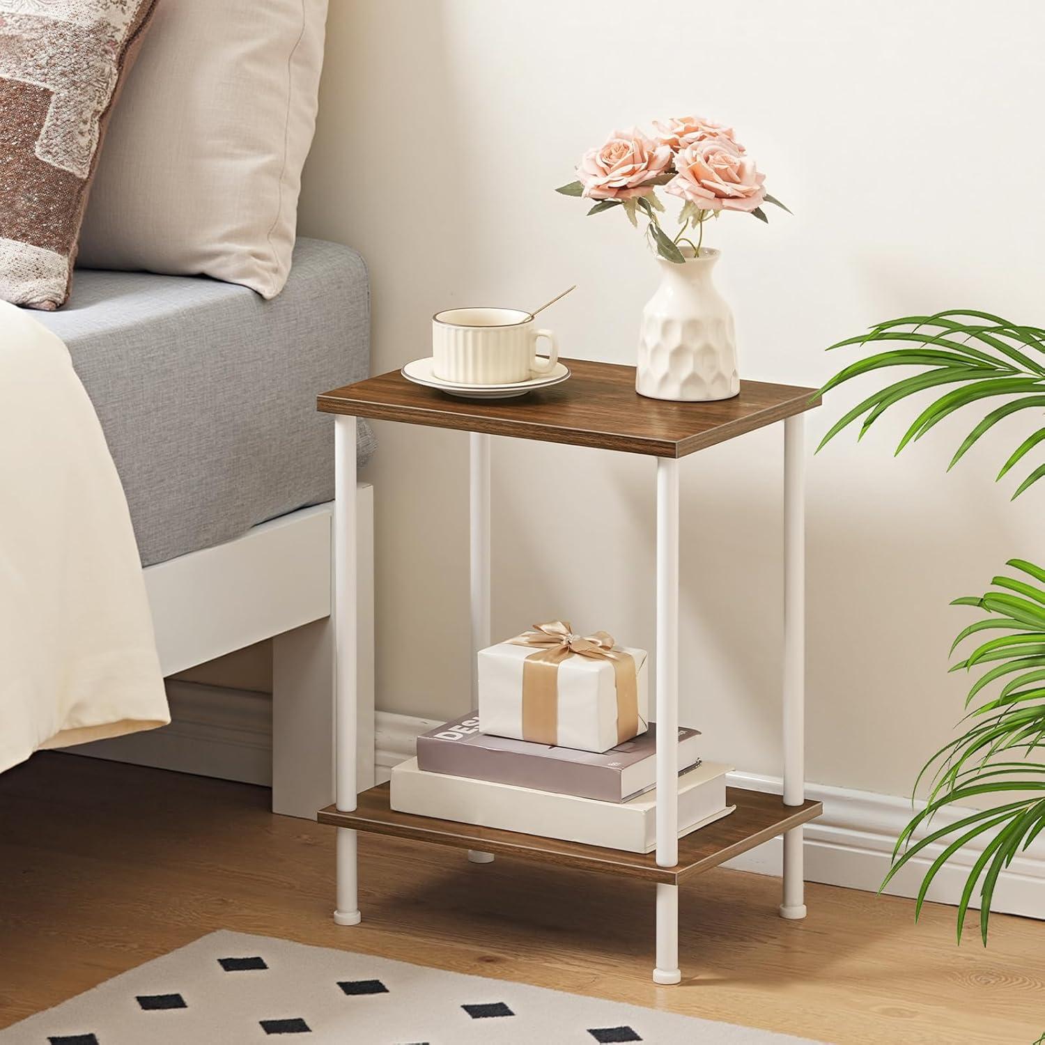 imageHOOBRO End Table Small Side Table Nightstand with 2Layer Storage Shelves Sofa Table for Small Spaces Living Room Bedroom Stable Frame Easy Assembly Rustic Brown BF09BZ01Walnut White