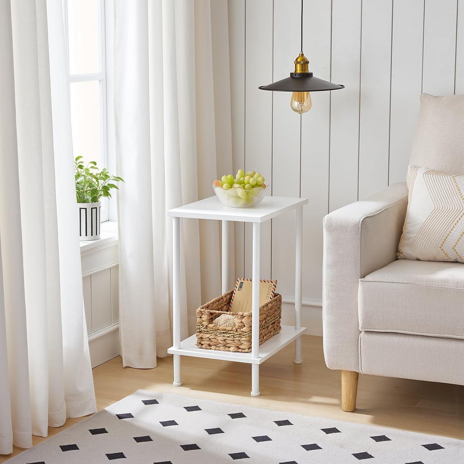 imageHOOBRO End Table Small Side Table Nightstand with 2Layer Storage Shelves Sofa Table for Small Spaces Living Room Bedroom Stable Frame Easy Assembly Rustic Brown BF09BZ01White