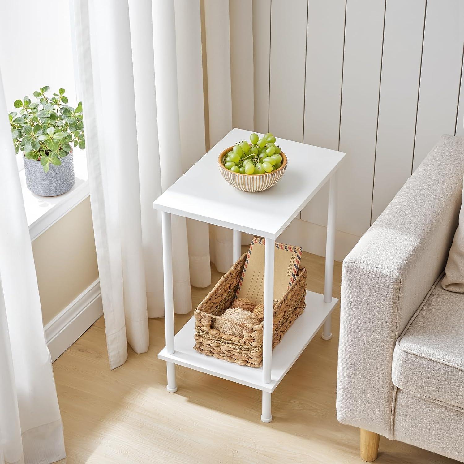 imageHOOBRO End Table Small Side Table Nightstand with 2Layer Storage Shelves Sofa Table for Small Spaces Living Room Bedroom Stable Frame Easy Assembly Rustic Brown BF09BZ01White