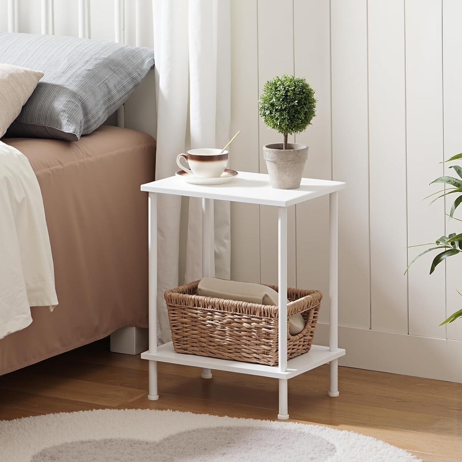 imageHOOBRO End Table Small Side Table Nightstand with 2Layer Storage Shelves Sofa Table for Small Spaces Living Room Bedroom Stable Frame Easy Assembly Rustic Brown BF09BZ01White