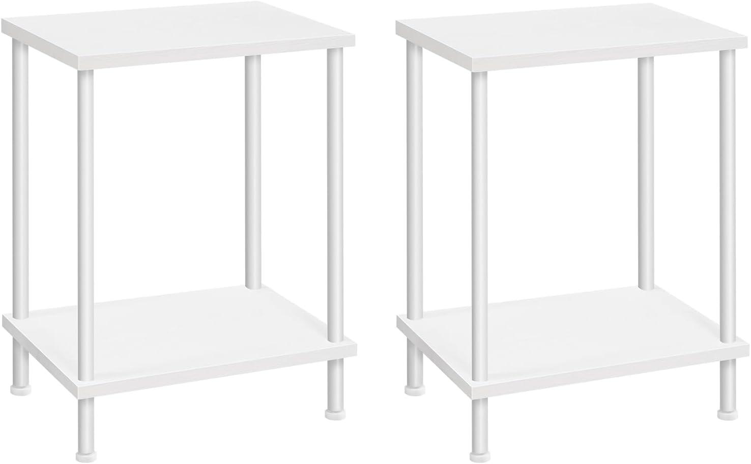 imageHOOBRO End Table Small Side Table Nightstand with 2Layer Storage Shelves Sofa Table for Small Spaces Living Room Bedroom Stable Frame Easy Assembly Rustic Brown BF09BZ01White