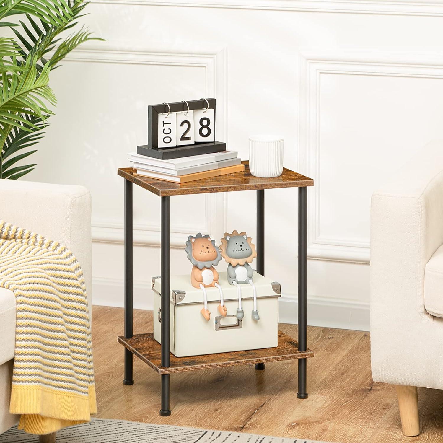 imageHOOBRO End Table Small Side Table Nightstand with 2Layer Storage Shelves Sofa Table for Small Spaces Living Room Bedroom Stable Frame Easy Assembly Rustic Brown BF09BZ01Rustic Brown Black
