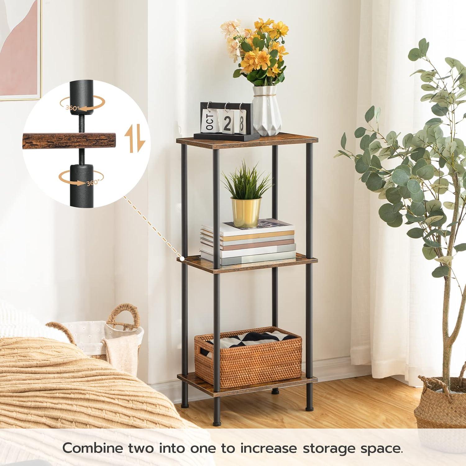 imageHOOBRO End Table Small Side Table Nightstand with 2Layer Storage Shelves Sofa Table for Small Spaces Living Room Bedroom Stable Frame Easy Assembly Rustic Brown BF09BZ01Rustic Brown Black
