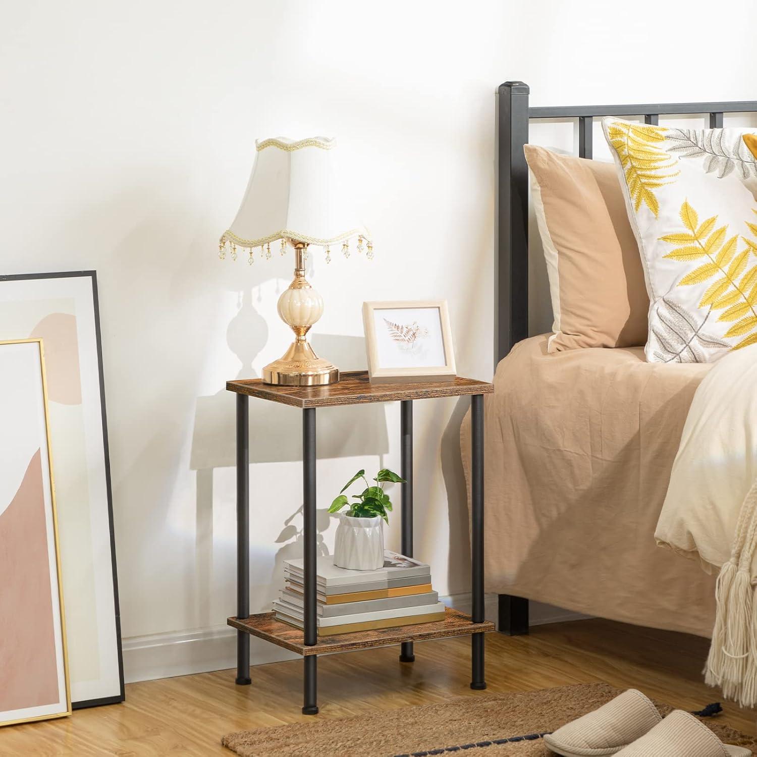 imageHOOBRO End Table Small Side Table Nightstand with 2Layer Storage Shelves Sofa Table for Small Spaces Living Room Bedroom Stable Frame Easy Assembly Rustic Brown BF09BZ01Rustic Brown Black