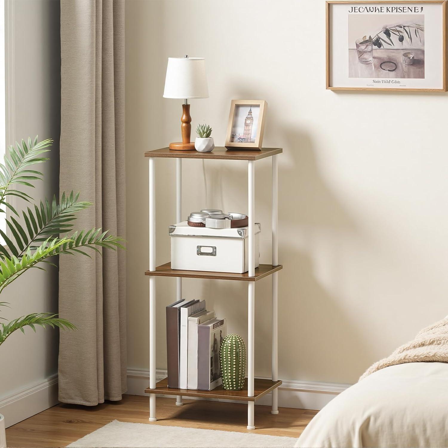 imageHOOBRO End Table Small Side Table Nightstand with 2Layer Storage Shelves Sofa Table for Small Spaces Living Room Bedroom Stable Frame Easy Assembly Rustic Brown BF09BZ01Walnut White