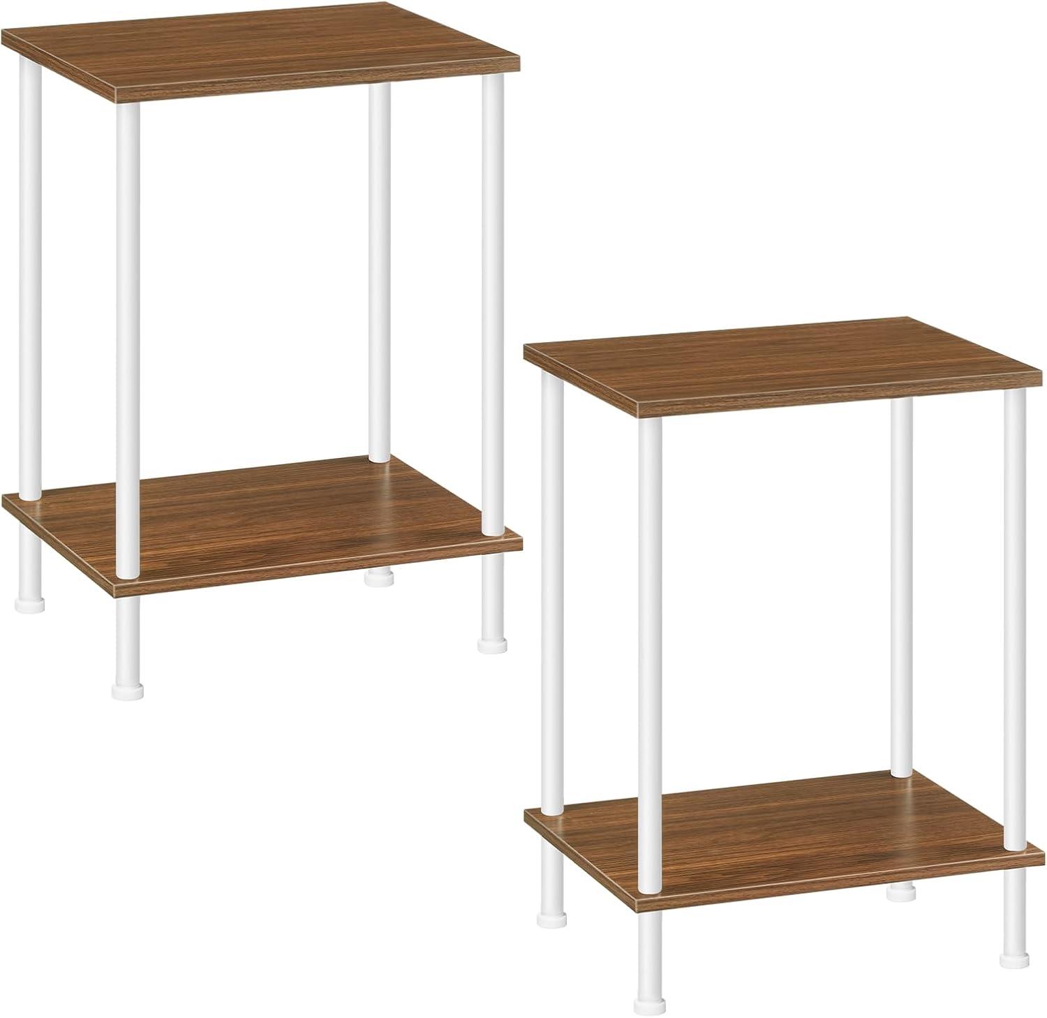 imageHOOBRO End Table Small Side Table Nightstand with 2Layer Storage Shelves Sofa Table for Small Spaces Living Room Bedroom Stable Frame Easy Assembly Rustic Brown BF09BZ01Walnut White