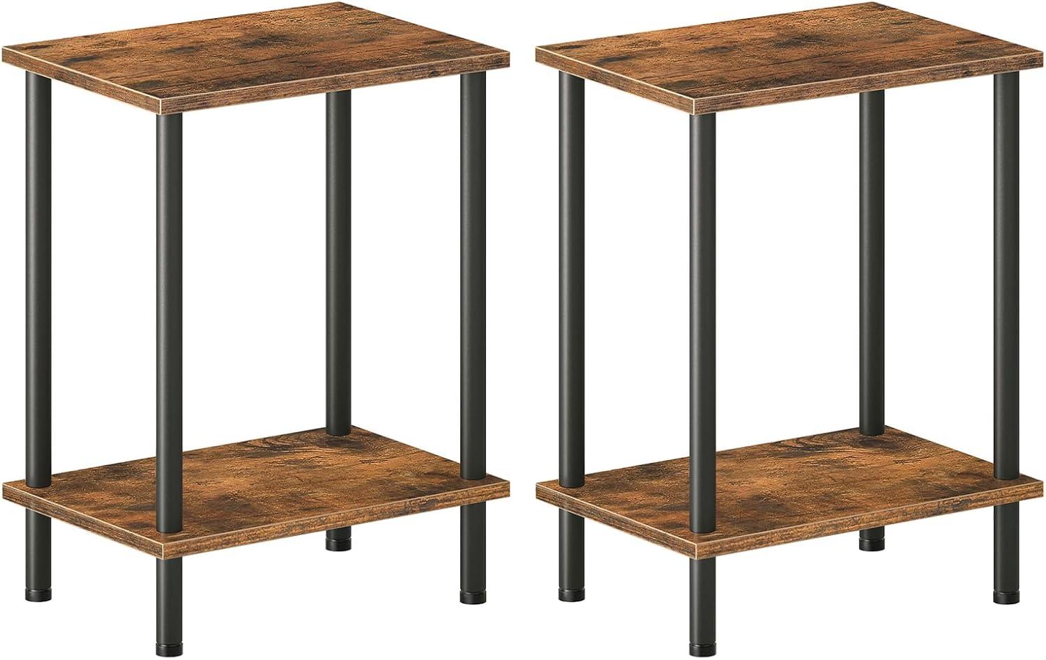 imageHOOBRO End Table Small Side Table Nightstand with 2Layer Storage Shelves Sofa Table for Small Spaces Living Room Bedroom Stable Frame Easy Assembly Rustic Brown BF09BZ01Rustic Brown Black