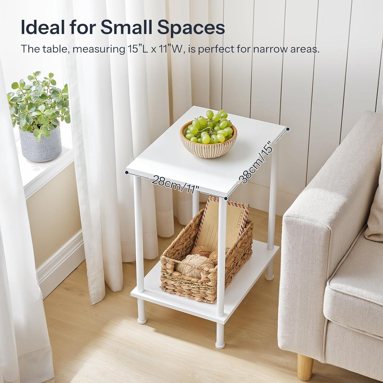 imageHOOBRO End Table Small Side Table Nightstand with 2Layer Storage Shelves Sofa Table for Small Spaces Living Room Bedroom Stable Frame Easy Assembly Rustic Brown BF09BZ01White