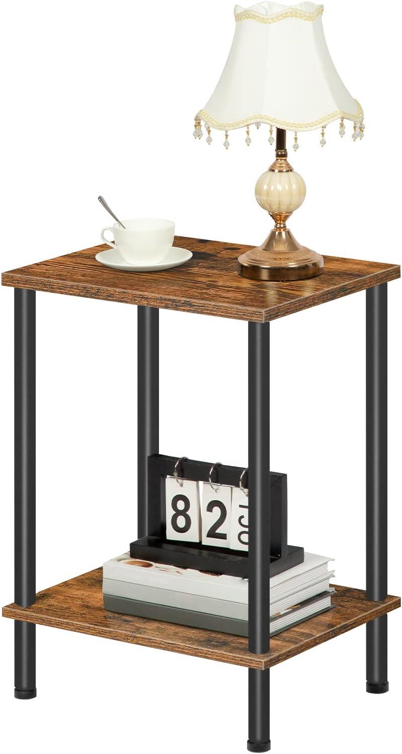 imageHOOBRO End Table Small Side Table Nightstand with 2Layer Storage Shelves Sofa Table for Small Spaces Living Room Bedroom Stable Frame Easy Assembly Rustic Brown BF09BZ01Rustic Brown Black