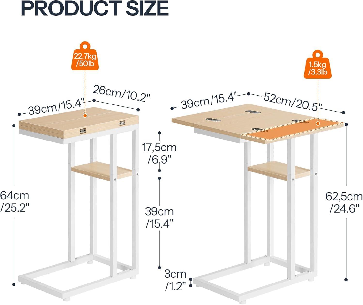 imageHOOBRO Foldable End Table C Shaped Side Table with Storage Shelf Small Snack Table Suitable for Living Room Bedroom Small Spaces Easy Assembly Rustic Brown BF29SF01White Natural