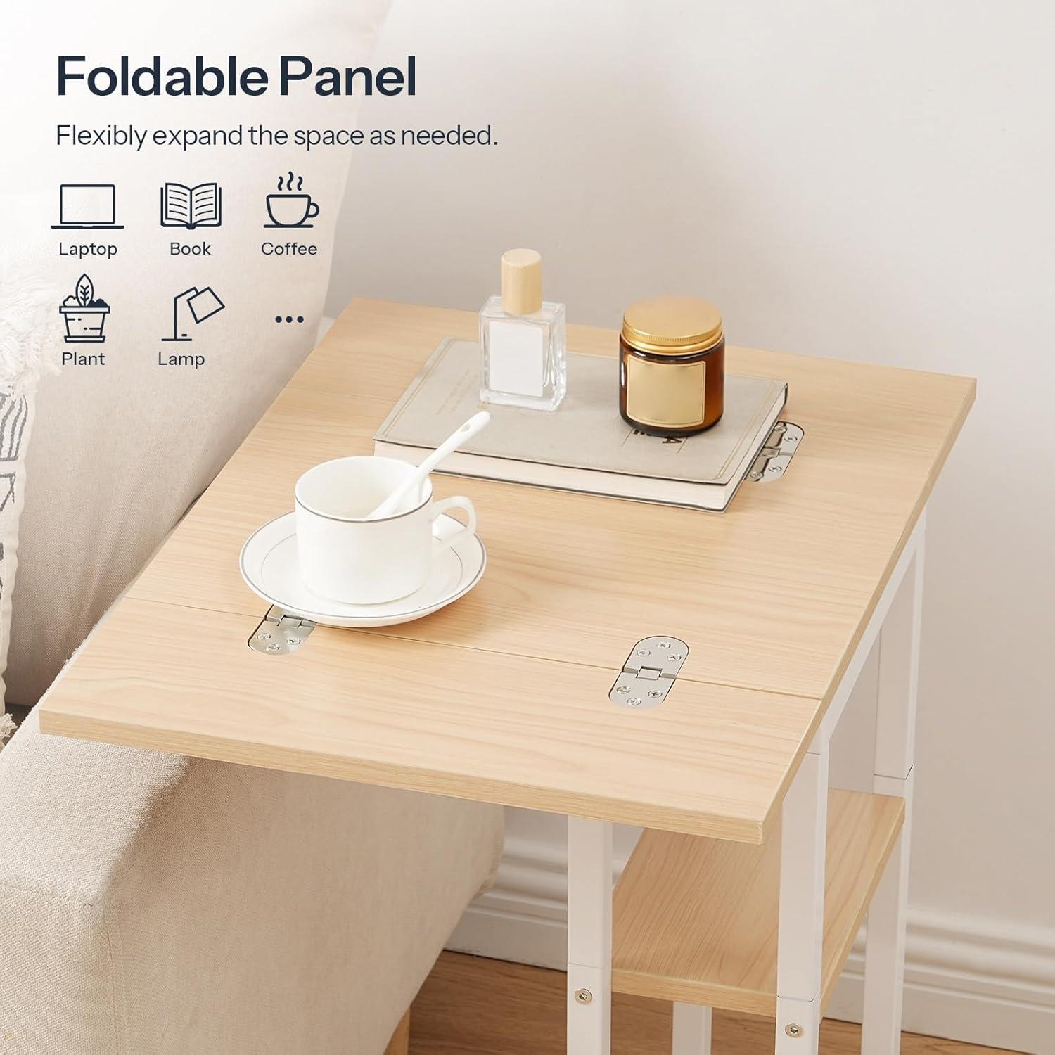imageHOOBRO Foldable End Table C Shaped Side Table with Storage Shelf Small Snack Table Suitable for Living Room Bedroom Small Spaces Easy Assembly Rustic Brown BF29SF01White Natural