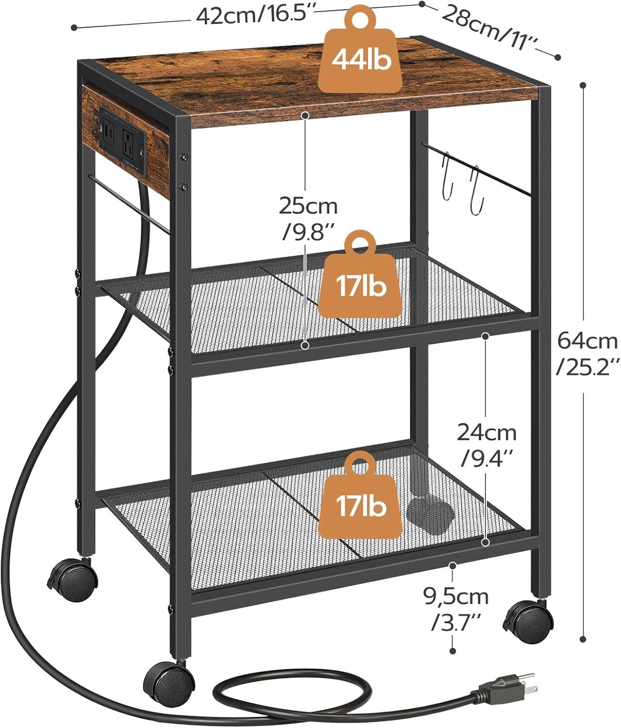 imageHOOBRO Industrial Printer Stand 3Tier Mobile Printer Table Rolling Cart with Power Outlets and USB Ports Home Printer Stand with 2 Hooks for Office Living Room Rustic Brown BF22UPS01Rustic Brown Black
