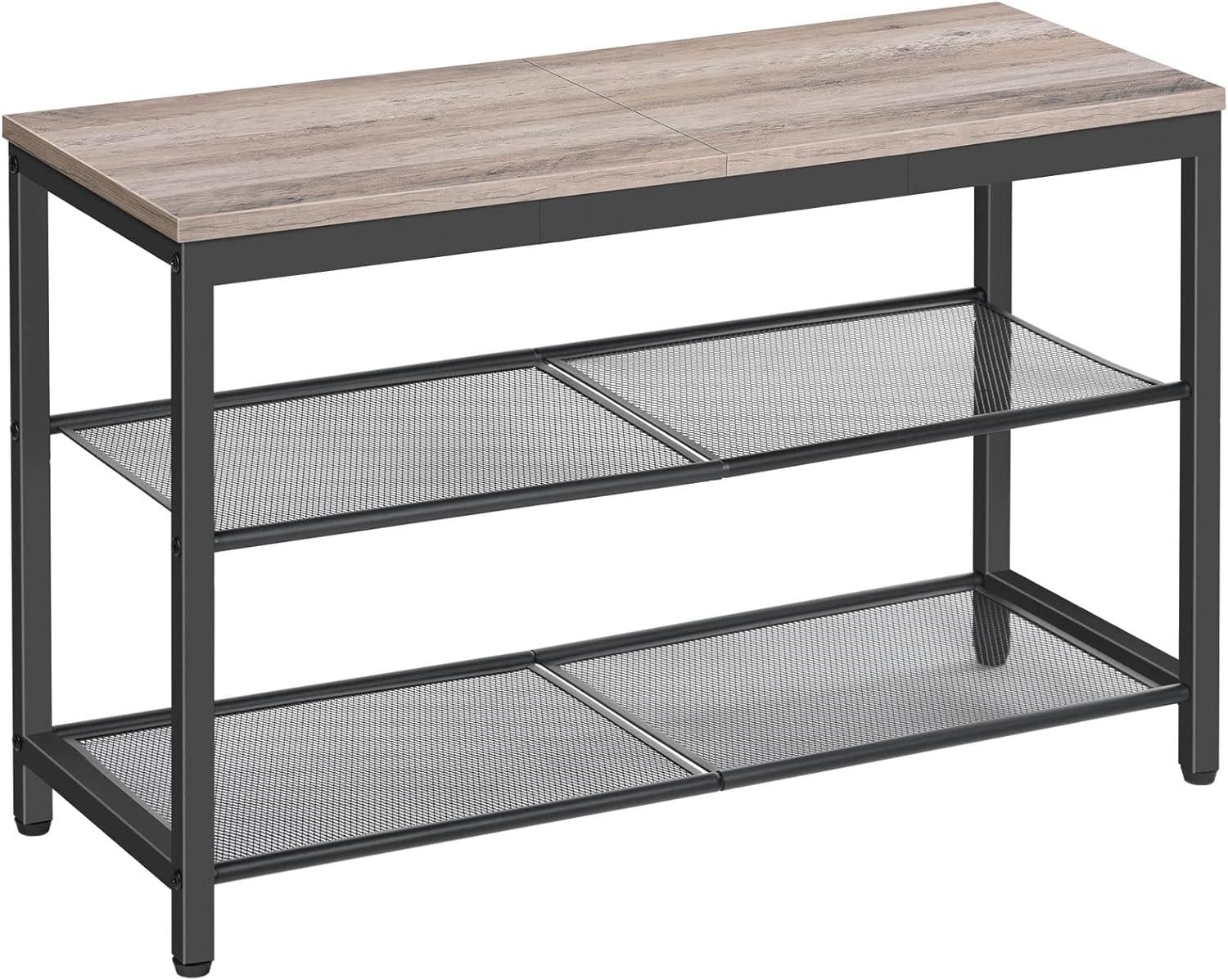 imageHOOBRO Shoe Bench 3Tier Shoe Rack Industrial Shoe Organizer Storage Bench 295 inches Entry Bench with Mesh Shelves for Entryway Living Room Hallway Easy Assembly Greige BG75HX01Greige Black
