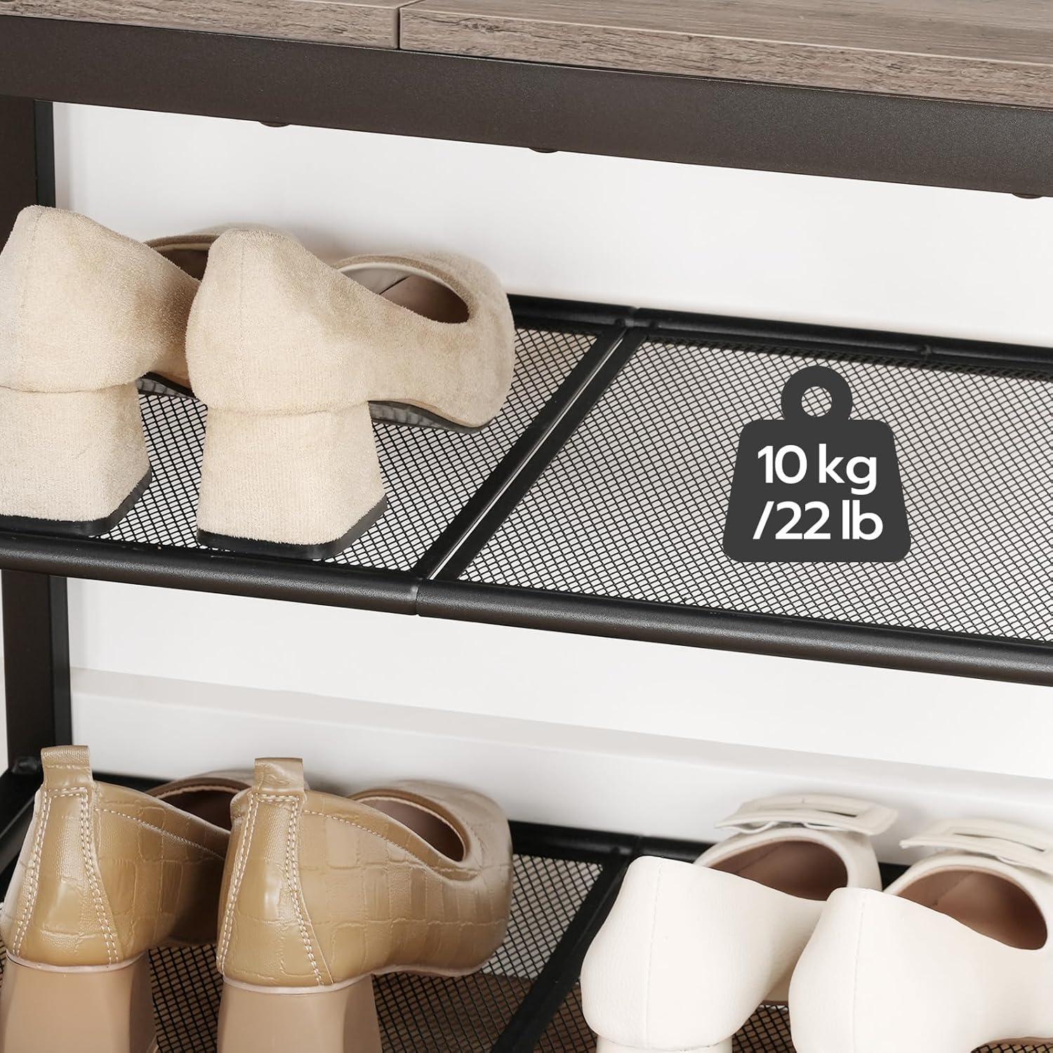 imageHOOBRO Shoe Bench 3Tier Shoe Rack Industrial Shoe Organizer Storage Bench 295 inches Entry Bench with Mesh Shelves for Entryway Living Room Hallway Easy Assembly Greige BG75HX01Greige Black