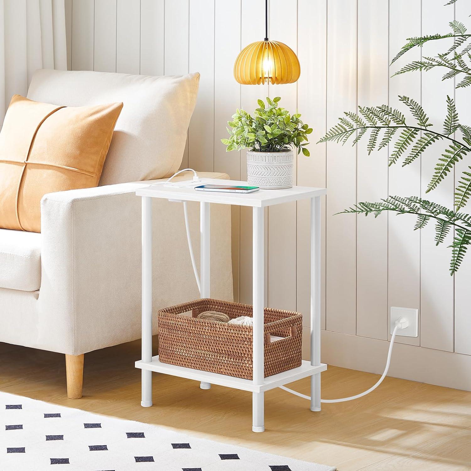 imageHOOBRO Side Table with Charging Station Small End Table with USB Port and Outlet Nightstand with 2Layer Storage Shelves for Small Spaces Living Room Bedroom Stable Frame Rustic Brown BF09UBZ01White