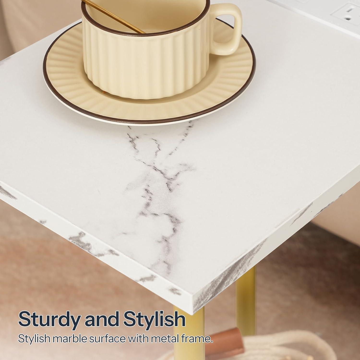 imageHOOBRO Side Table with Charging Station Small End Table with USB Port and Outlet Nightstand with 2Layer Storage Shelves for Small Spaces Living Room Bedroom Stable Frame Rustic Brown BF09UBZ01Marble Gold