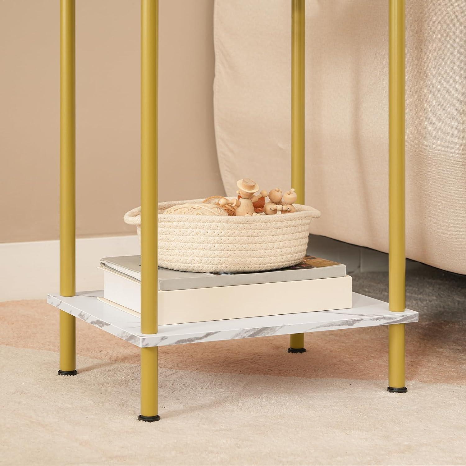 imageHOOBRO Side Table with Charging Station Small End Table with USB Port and Outlet Nightstand with 2Layer Storage Shelves for Small Spaces Living Room Bedroom Stable Frame Rustic Brown BF09UBZ01Marble Gold
