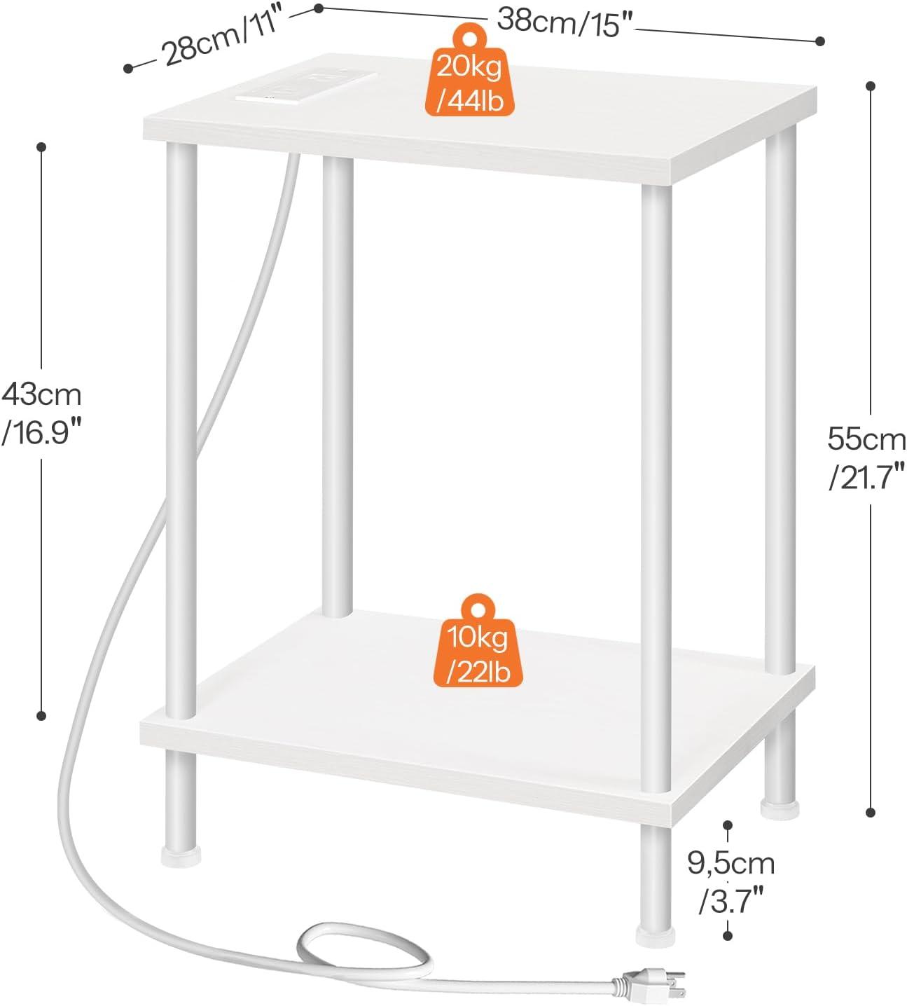 imageHOOBRO Side Table with Charging Station Small End Table with USB Port and Outlet Nightstand with 2Layer Storage Shelves for Small Spaces Living Room Bedroom Stable Frame Rustic Brown BF09UBZ01White