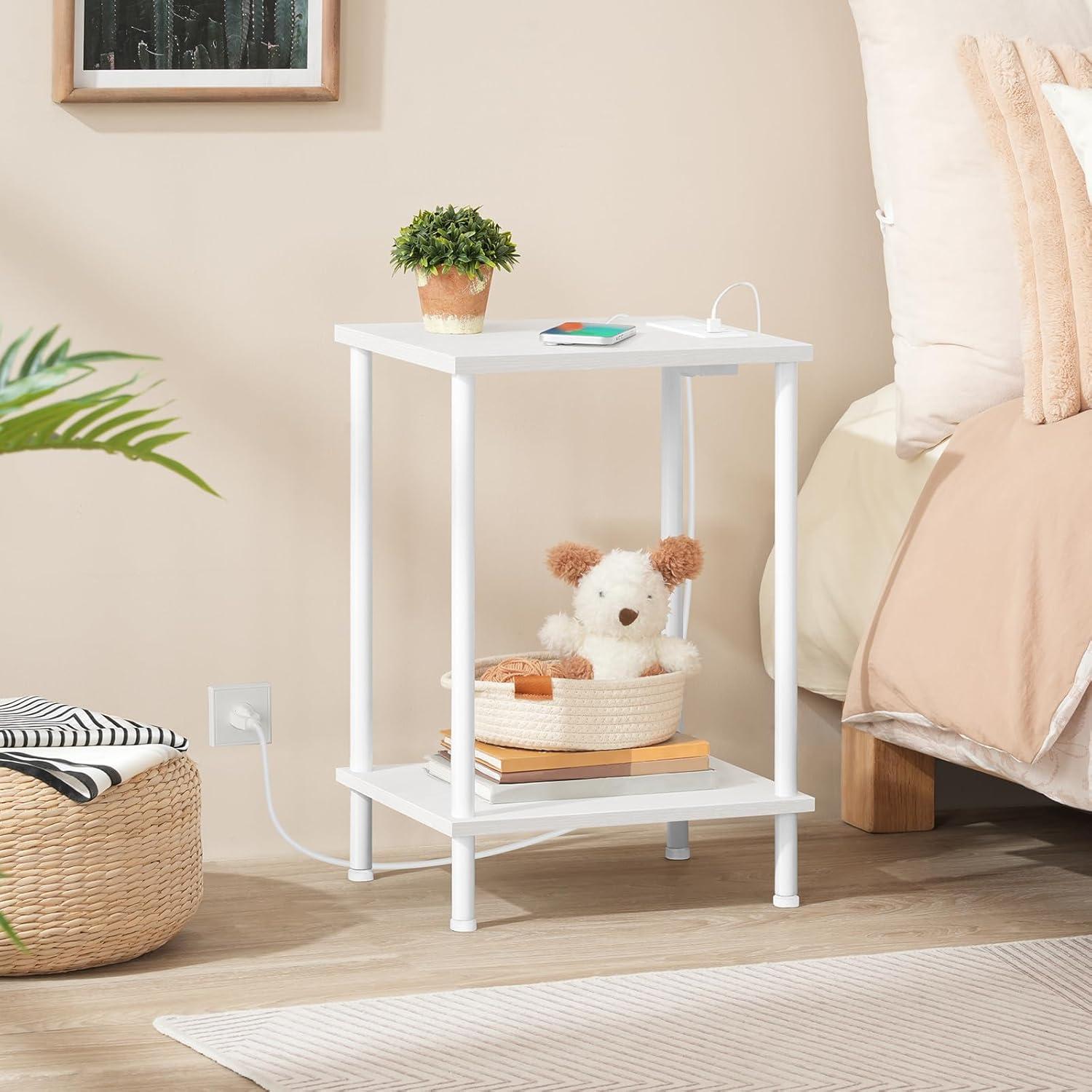 imageHOOBRO Side Table with Charging Station Small End Table with USB Port and Outlet Nightstand with 2Layer Storage Shelves for Small Spaces Living Room Bedroom Stable Frame Rustic Brown BF09UBZ01White