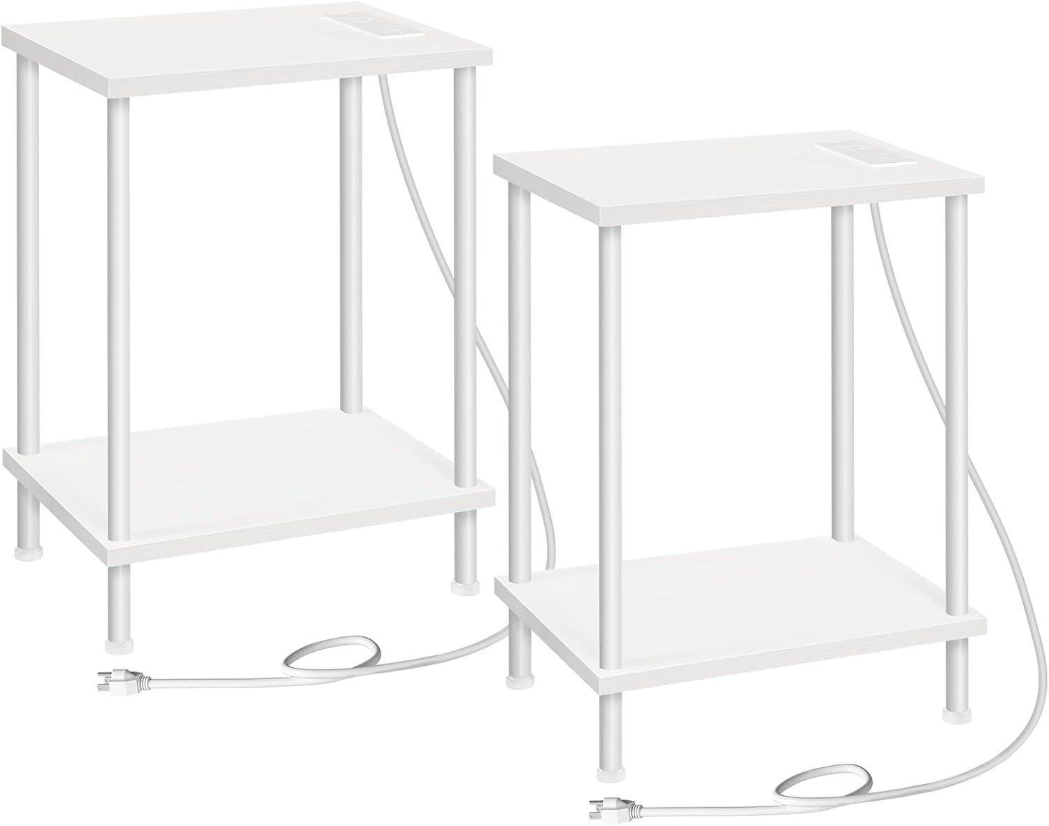 imageHOOBRO Side Table with Charging Station Small End Table with USB Port and Outlet Nightstand with 2Layer Storage Shelves for Small Spaces Living Room Bedroom Stable Frame Rustic Brown BF09UBZ01White