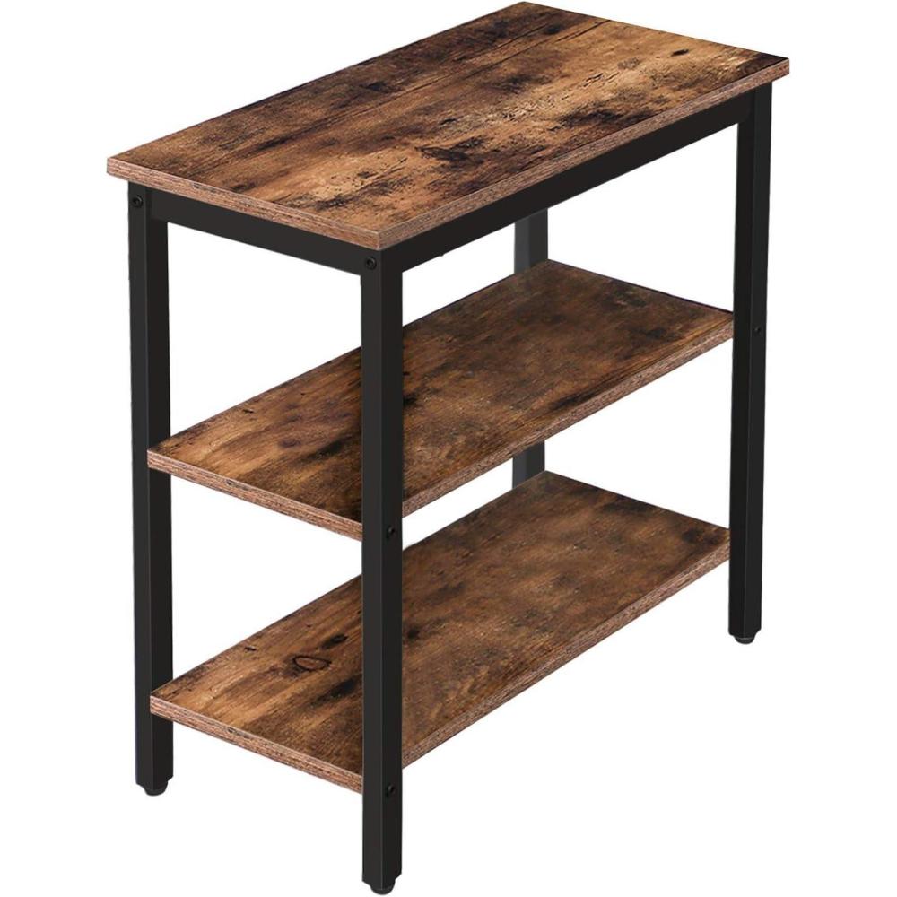 imageHOOBRO End Table Simple Rustic Side Table with 3Tier Storage Shelf Narrow Nightstand for Small Spaces for Living Room BedroomEasy Assembly Industrial Design Rustic Brown and Black BF14BZ01Rustic Brown Black
