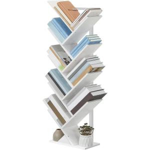 HOOBRO Tree Bookshelf, 9-Tier Bookcase Wooden Shelves, Floor Standing Storage Rack, for Display of CDs, Books in Living Room, Home Office, Wood Storage Rack for Bedroom, Rustic Brown BF08SJ01G1(White)