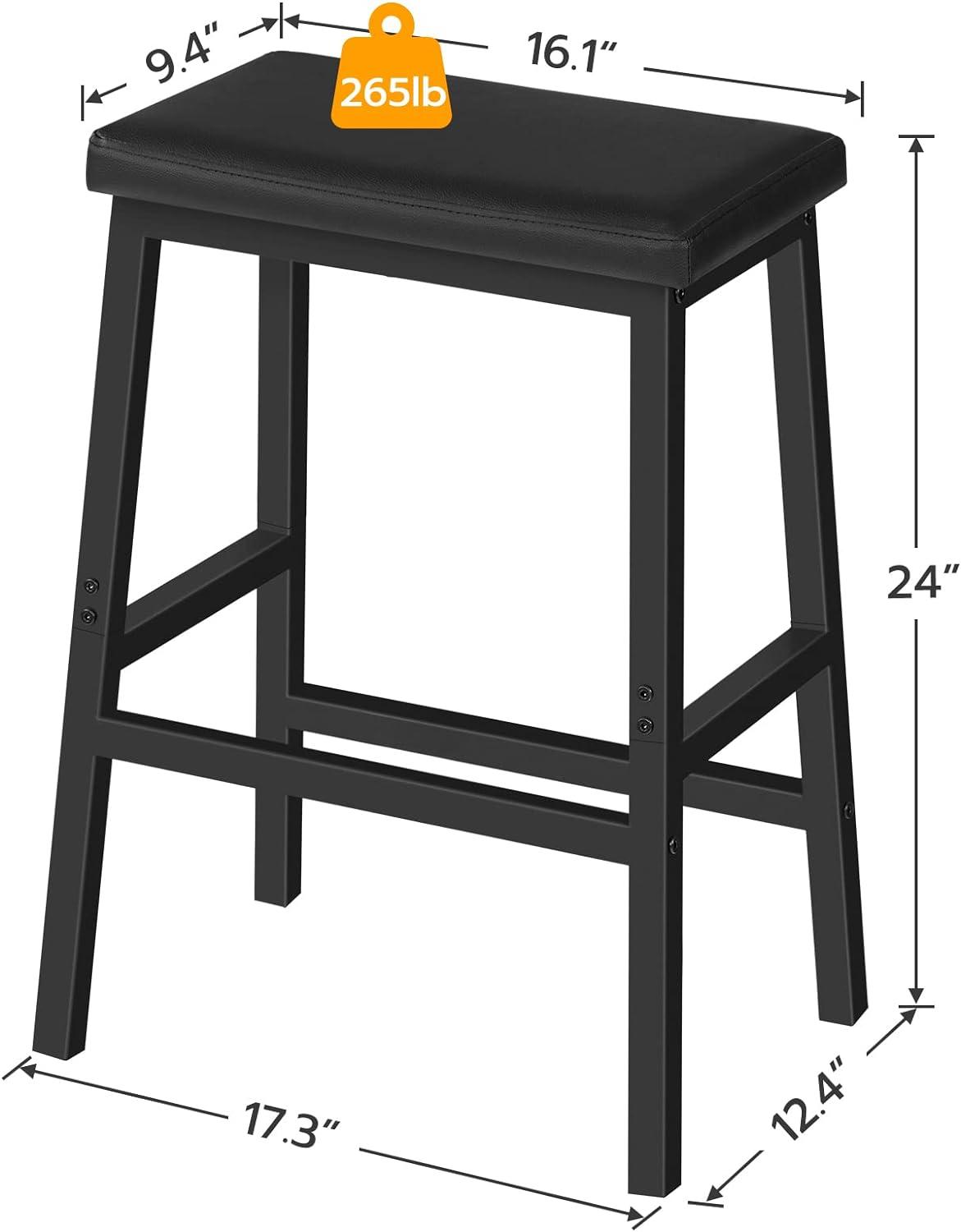 imageHOOBRO Bar Stools Set of 2 Bar Chairs Counter Height Bar Stools 24 Inch Barstools for Kitchen Counter PU Upholstered Kitchen Stools for Kitchen Bar Dining Room Black BB01MD01Black