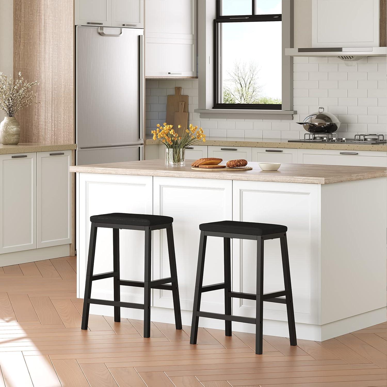 imageHOOBRO Bar Stools Set of 2 Bar Chairs Counter Height Bar Stools 24 Inch Barstools for Kitchen Counter PU Upholstered Kitchen Stools for Kitchen Bar Dining Room Black BB01MD01Black