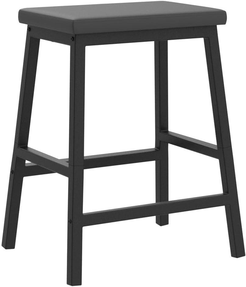 imageHOOBRO Bar Stools Set of 2 Bar Chairs Counter Height Bar Stools 24 Inch Barstools for Kitchen Counter PU Upholstered Kitchen Stools for Kitchen Bar Dining Room Black BB01MD01Black