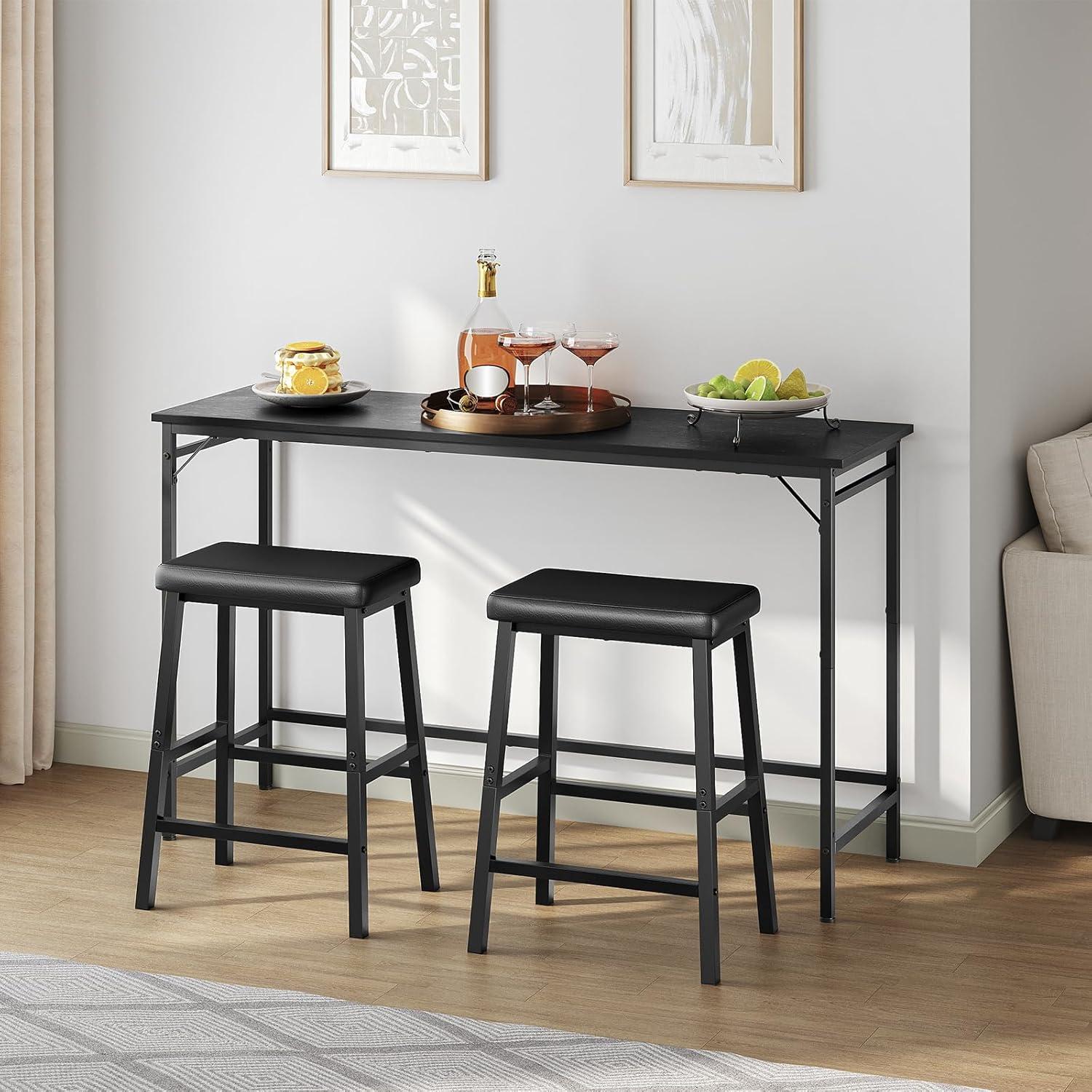 imageHOOBRO Bar Stools Set of 2 Bar Chairs Counter Height Bar Stools 24 Inch Barstools for Kitchen Counter PU Upholstered Kitchen Stools for Kitchen Bar Dining Room Black BB01MD01Black