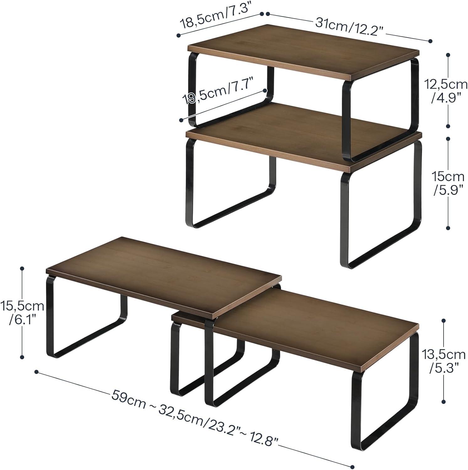 imageHOOBRO Cabinet Organizer Shelf Set of 4 Kitchen Counter Shelves Expandable Kitchen Storage Stackable Bamboo Spice Rack for Kitchen Countertop Office Desk Bathroom Natural and Black YB30TLP201Mocha Black