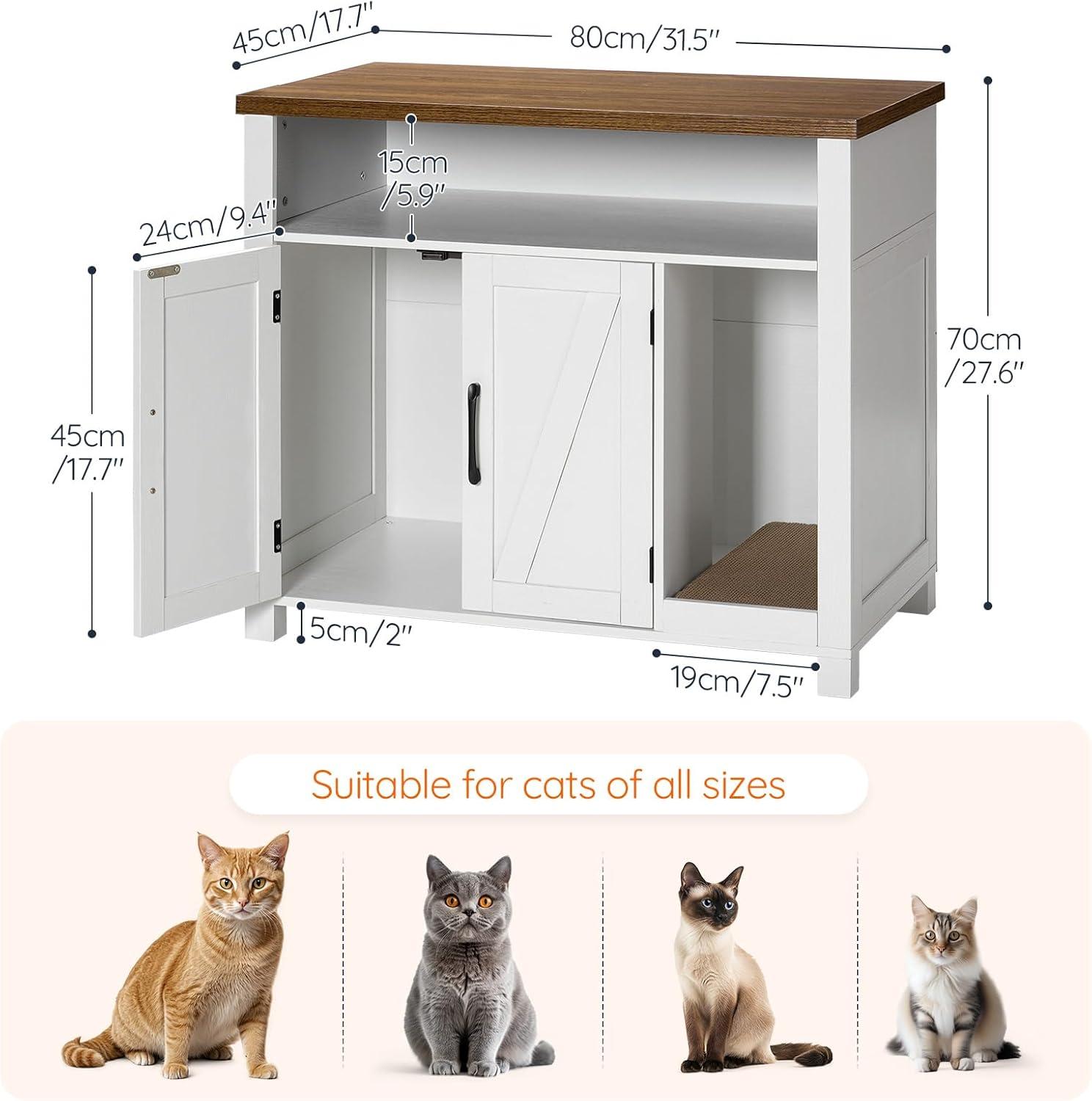 imageHOOBRO Cat Litter Box Enclosure Farmhouse Hidden Litter Box with Scratch Pad Litter Box Furniture with Storage Layer End Side TableWhite and Walnut WH24MW01