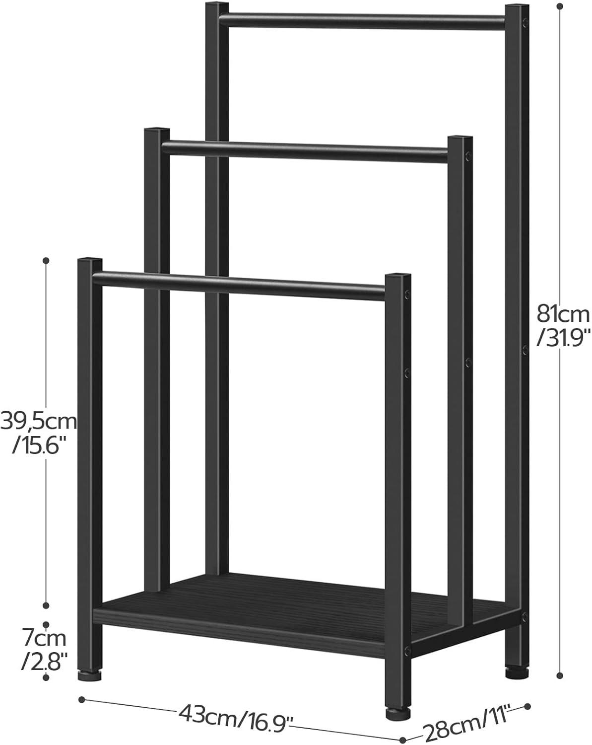 imageHOOBRO Free Standing Towel Rack 3 Tier Blanket Rack Blanket Holder for Bathroom 169 L x 11 W x 319 H Industrial Metal Drying and Display Rack with Shelf Rustic Brown and Black BF03LB01Black Black