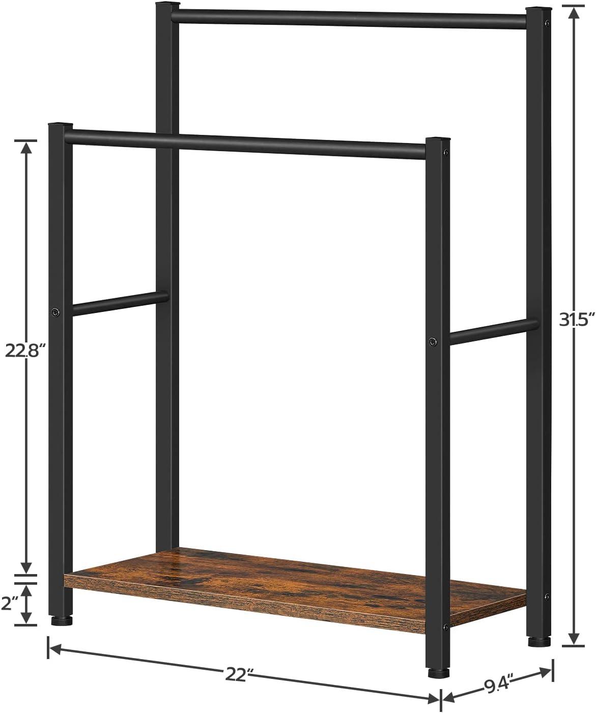imageHOOBRO Free Standing Towel Rack for Bathroom 2 Tier Blanket Rack 165 L x 94 W x 315 H Blanket Holder Drying and Display Rack with Shelf Rustic Brown and Black BF02LB01Rustic Brown Black