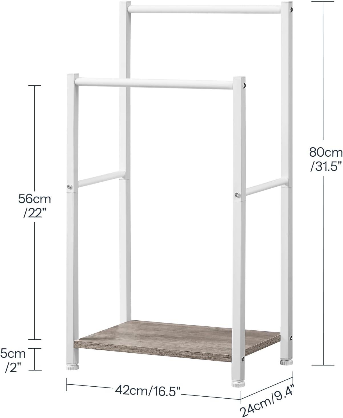 imageHOOBRO Free Standing Towel Rack for Bathroom 2 Tier Blanket Rack 165 L x 94 W x 315 H Blanket Holder Drying and Display Rack with Shelf Rustic Brown and Black BF02LB01White Grey