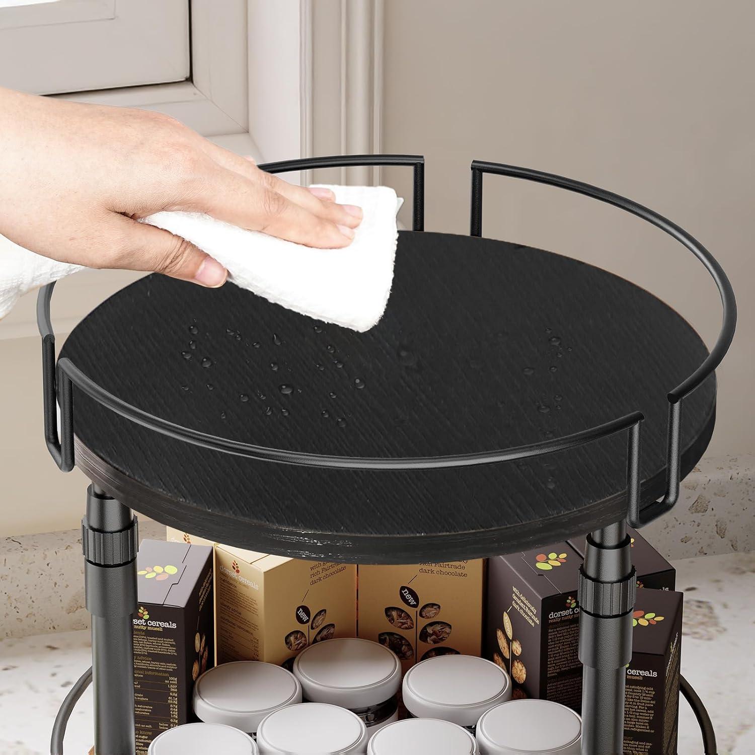 imageHOOBRO Lazy Susan Organizer Spice Rack 2Tier Height Adjustable Rotating Lazy Turntable Spice Organizer for Kitchen Countertop and Cabinet Black BB05TL01Black