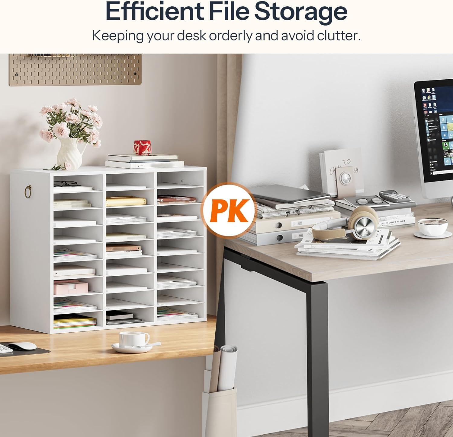 imageHOOBRO Literature Organizer 27 Compartments Wooden Mail Organizer Countertop Literature Sorter with Adjustable Shelves for Home Office School Student Mailbox for Classroom Black BK27WF01White