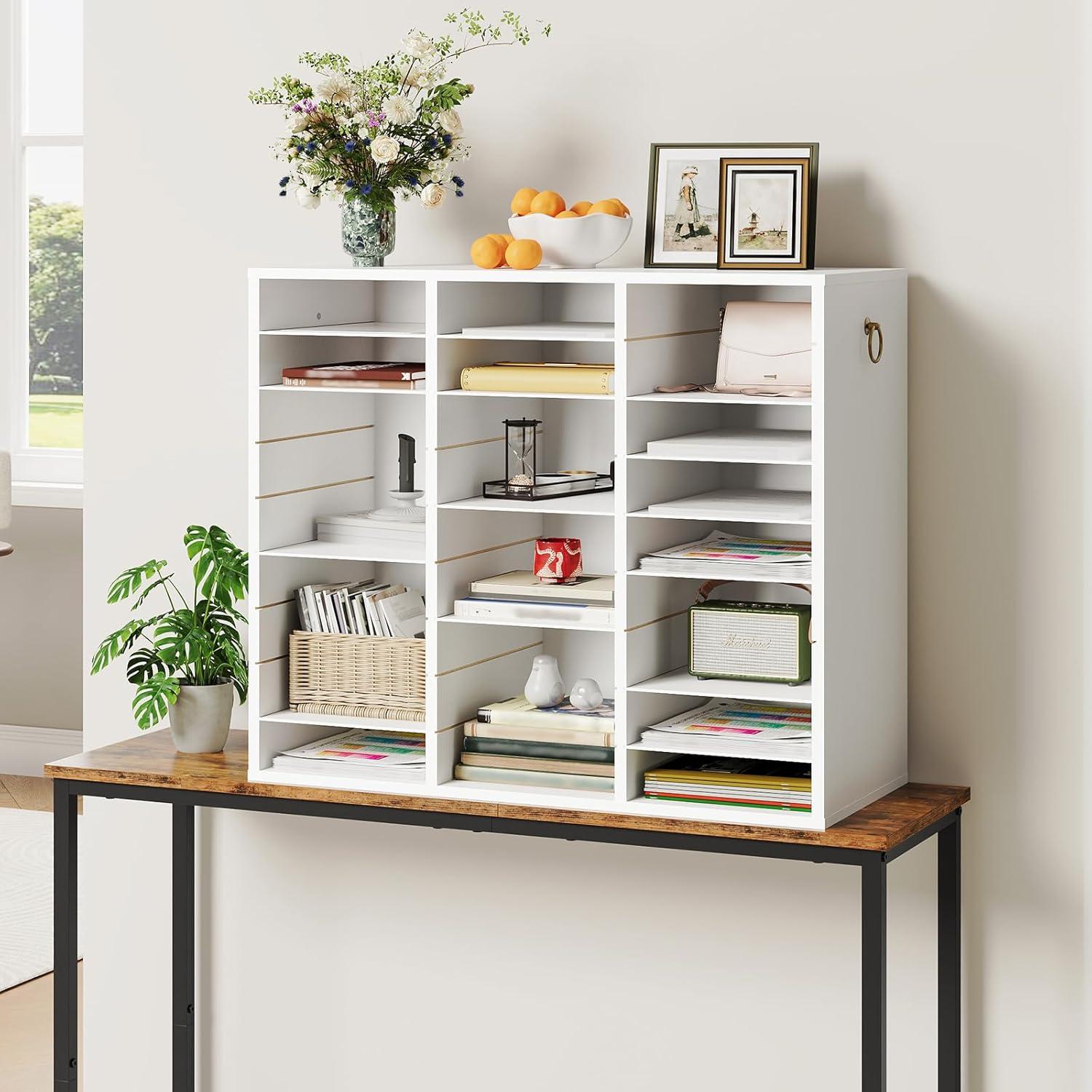 imageHOOBRO Literature Organizer 27 Compartments Wooden Mail Organizer Countertop Literature Sorter with Adjustable Shelves for Home Office School Student Mailbox for Classroom Black BK27WF01White