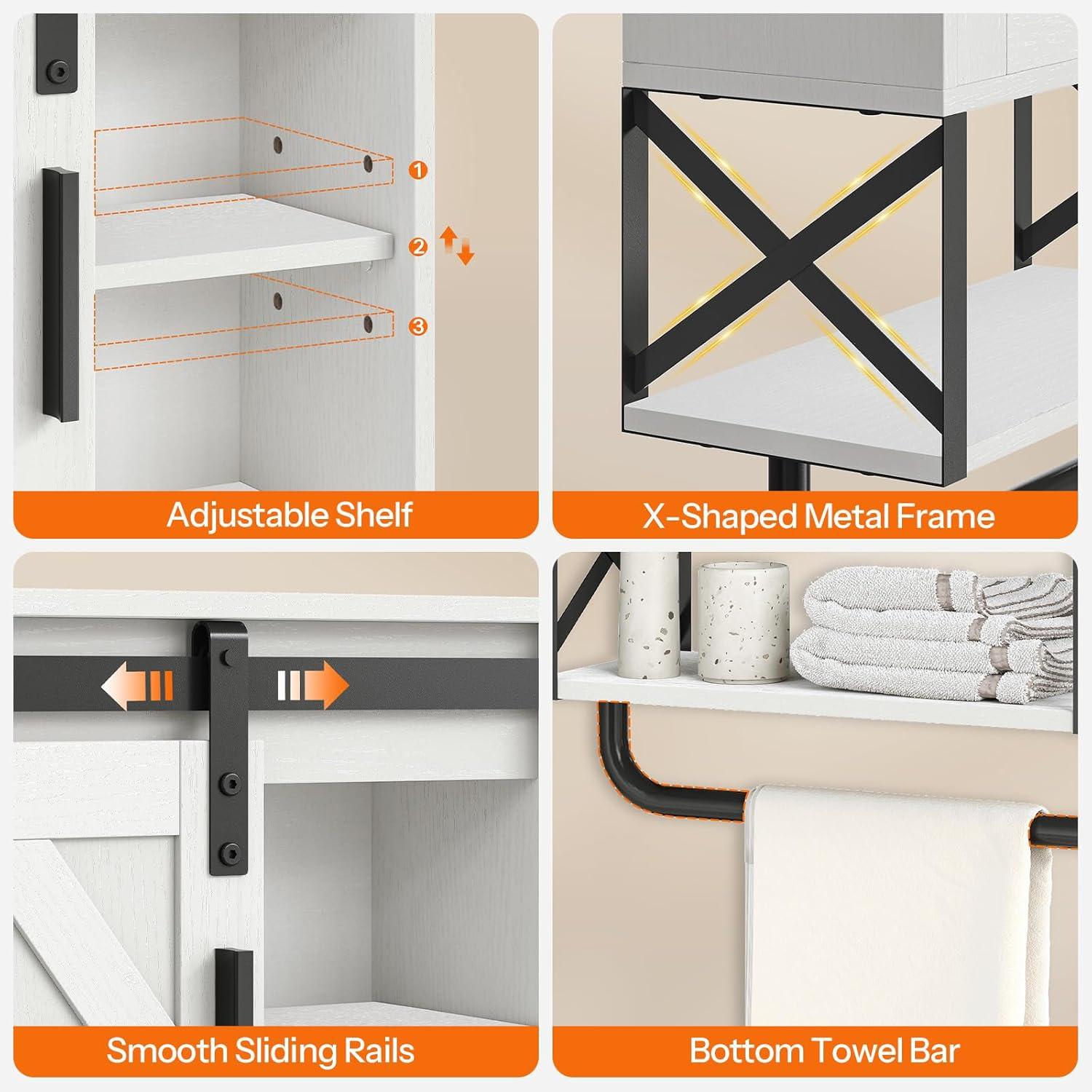 imageHOOBRO Medicine Cabinet Double Doors Bathroom Wall Cabinet with Towel Bar Adjustable Shelf 2 Hooks Over The Toilet Storage Cabinet for Bedroom Kitchen BF46CW01BW47CW01