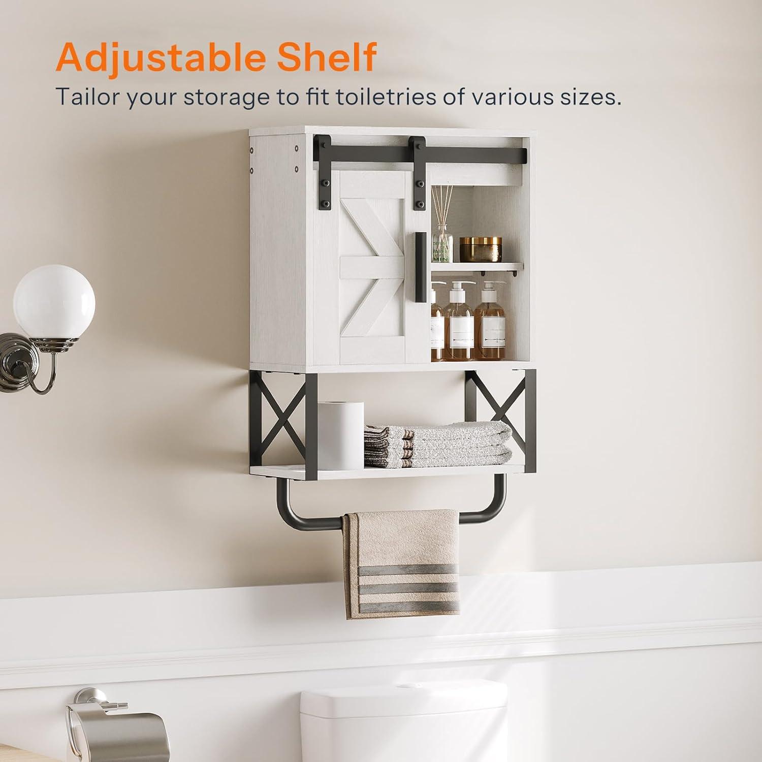 imageHOOBRO Medicine Cabinet Double Doors Bathroom Wall Cabinet with Towel Bar Adjustable Shelf 2 Hooks Over The Toilet Storage Cabinet for Bedroom Kitchen BF46CW01BW47CW01