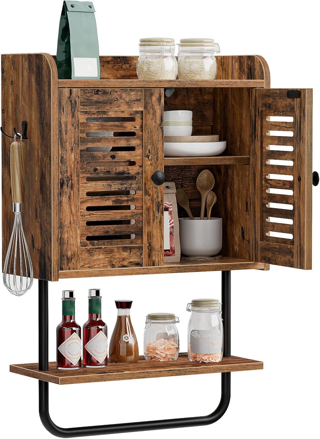 imageHOOBRO Medicine Cabinet Double Doors Bathroom Wall Cabinet with Towel Bar Adjustable Shelf 2 Hooks Over The Toilet Storage Cabinet for Bedroom Kitchen BF46CW01BW47CW01