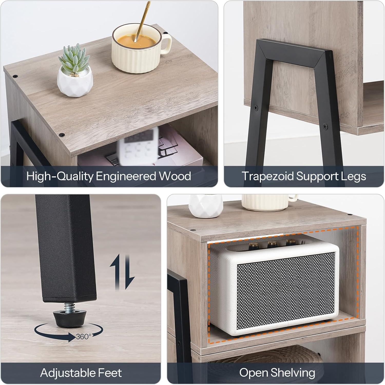 imageHOOBRO Small Nightstands Set of 2 Stackable End Tables Side Tables Bedside Tables with Open Storage Shelf for Small Spaces Bedroom Living Room Rustic Brown BF38BZP201Greige Black