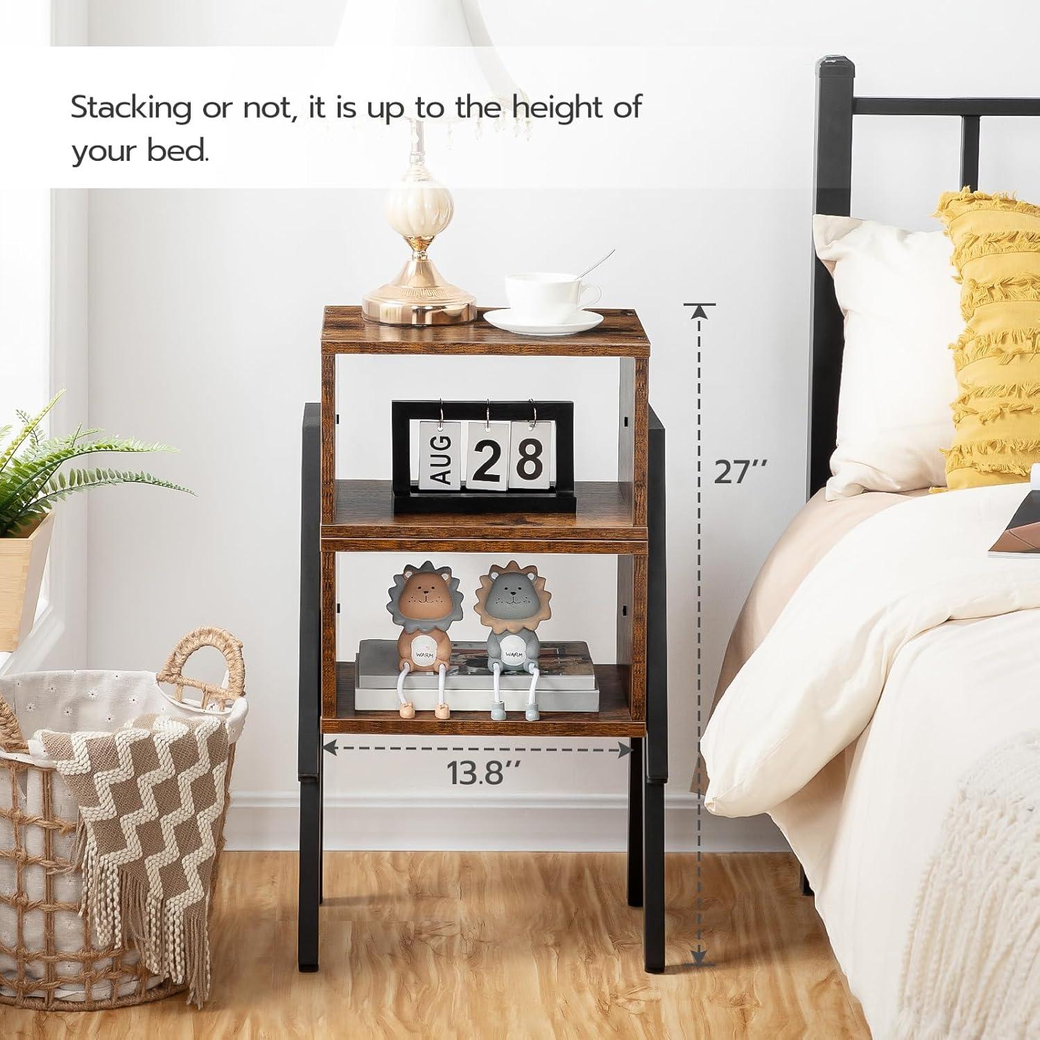 imageHOOBRO Small Nightstands Set of 2 Stackable End Tables Side Tables Bedside Tables with Open Storage Shelf for Small Spaces Bedroom Living Room Rustic Brown BF38BZP201Rustic Brown