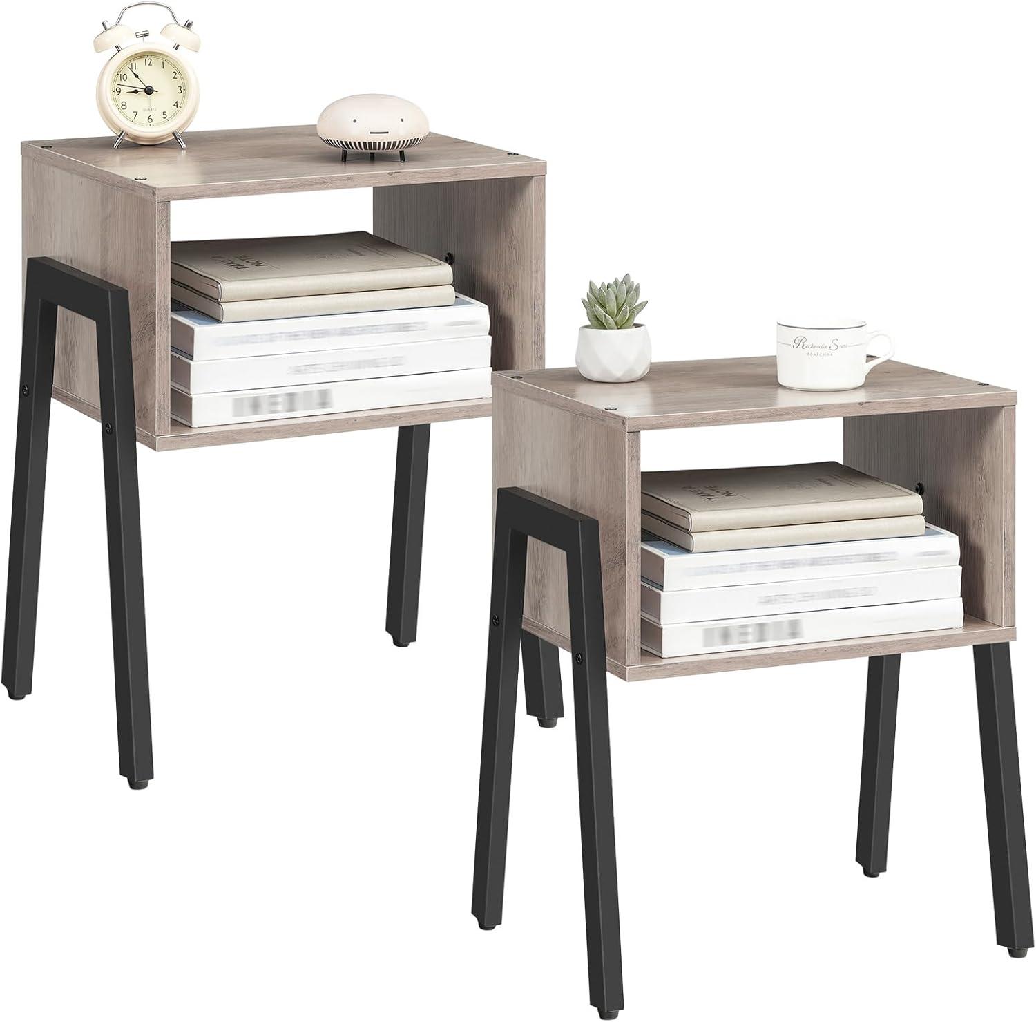 imageHOOBRO Small Nightstands Set of 2 Stackable End Tables Side Tables Bedside Tables with Open Storage Shelf for Small Spaces Bedroom Living Room Rustic Brown BF38BZP201Greige Black
