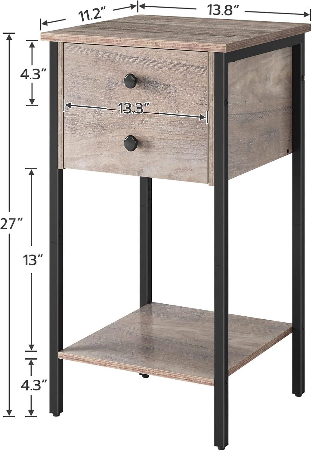 imageHOOBRO Tall Nightstand End Table with 2 Drawers and Storage Shelf Industrial Telephone Side Table for Study Bedroom Space Saving Easy Assembly Rustic Brown and Black BF72BZ01Greige Black